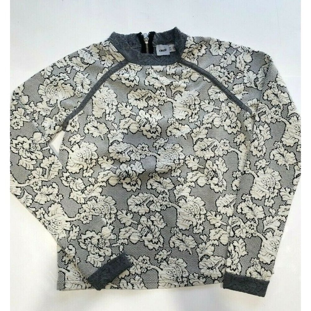 Asos Women's Textured Ivory Black Floral Top Size 4